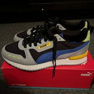 Puma Men's Black, Blue, and Yellow Sneakers